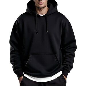 Coofandy Men Black Pullover Fleece Hooded Sweatshirt with Kanga Pocket
